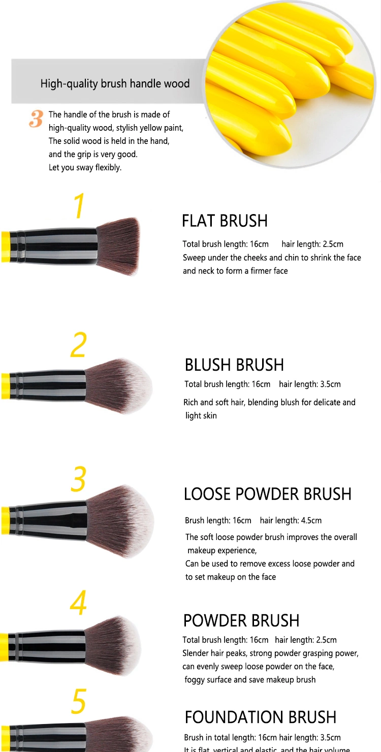 Makeup Brush-Yellow Series 12PCS Synthetic Hair -Face&Eye Cosmetic Pen Artificial Hair Make up Brush Set