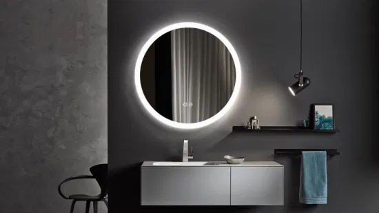 Hesonth Espejo de baño LED redondo de 60 cm, iluminado, luz LED antivaho, espejo de tocador de maquillaje inteligente para baño, interruptor táctil regulable, temperatura de color, espejo de baño LED