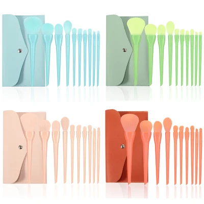 Sistema de cepillo azul del maquillaje del verde anaranjado 10PCS del nuevo diseño del cepillo femenino